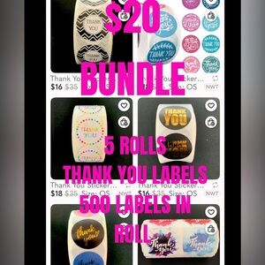 Thank You Sticker Label Bundle, 5 Rolls, perfect for resellers or gifts!
